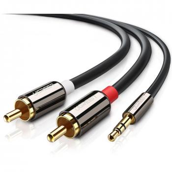 UGREEN Cable Jack a 2 RCA con HiFi Sonido, Cable de Audio 2RCA a Jack 3.5mm, Minijack a RCA Macho Audio Estéreo Cable para Móvil, Tablet, PC, iPod, Amplificador, Altavoz, TV, DVD, 2 Metros