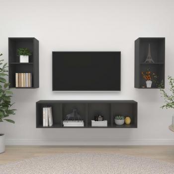 Gabinete gris de la pared TV de 4 piezas, aglomerado, madera de ingeniería, diseño moderno