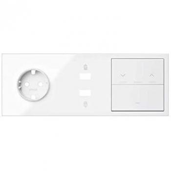 Kit Frontal SIMON 100 - 3 Elementos con Enchufe, 2 USB, Persiana y Tecla Blanco Brillo