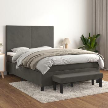 Cama box spring suave con colchón gris oscuro 140x190 cm de terciopelo