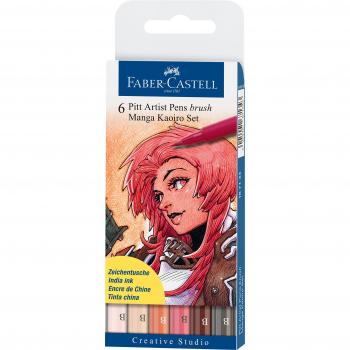 FaberCastell Étui de 6 Feutres Pitt Artist Pen Brush Manga Kaoiro Set