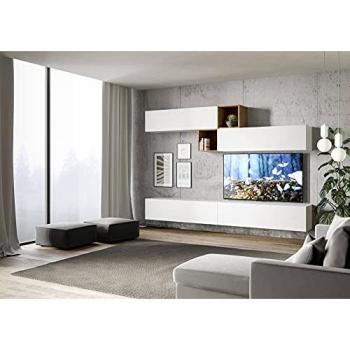 Composición de Pared para Salón A106 Blanco y Roble L. 208 P. 39,5