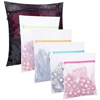 Amazon Brand - Eono Bolsa para Lavadora Bolsa Malla de Lavandería para Lavadoras Bolsas de Colada con Cremallera para Ropa Delicada Sujetador Interior Calcetines Zapatos - 5-Pcs