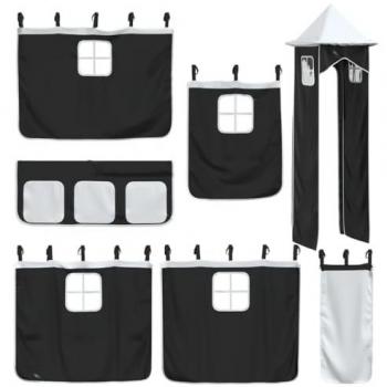 Cortinas para Camas Altas con Torre, Poliester Blanco y Negro