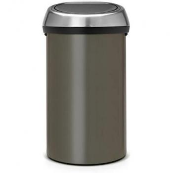 Brabantia Touch Bin - Cubo de Basura, 60 litros, Color Platinum con Tapa Acero Mate Anti-Huellas