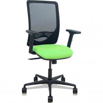 Silla Zulema sincro malla negra asiento bali pistacho brazos 2D ruedas 65mm