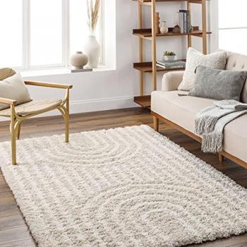 Surya Sochi Shaggy Area Rug, Rectangular, 52mm Pile Height, Soft, Plush, Long Pile, Boho Living Room Carpet, Gray and Beige 160x220 cm