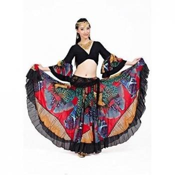 Dance Fairy Tribal gitana 25 yardas de 720 grados roja del vientre de las mujeres gasa de la danza de la tapa +falda larga