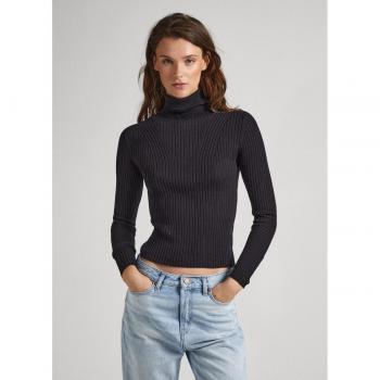 Jersey de mujer Pepe Jeans Dalia Rolled negro con cuello alto y tejido acanalado