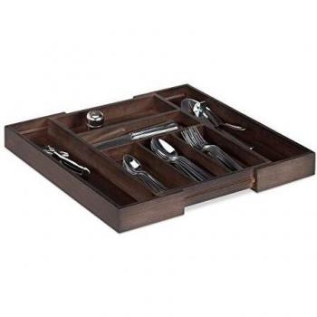 Cubertero Extensible de Bambú, 5-7 Compartimentos, Marrón Oscuro, Dimensiones: 5x48x46 cm