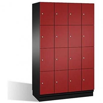 Armario de Compartimentos Bajo Llave C+P Cambio con 4 Secciones, Puertas de Acero, Color Negro/Rojo Rubí, Dimensiones 1200 mm