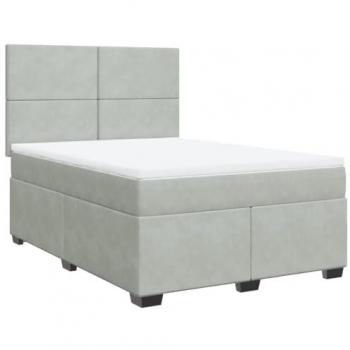 Cama Box Spring con colchón de terciopelo gris claro 160x200 cm