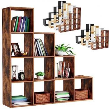 Estantería Modular de 10 Cubos, Diseño Escalera, MDF, Color a Elegir, Separador de Ambientes, Vintage/Moderno