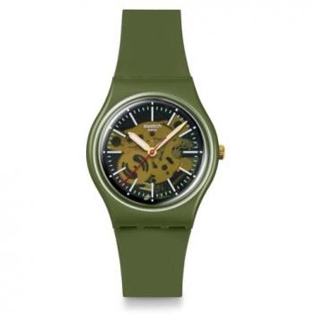 Reloj Hombre Swatch SO28G110 - Mod. THRU THE GREENERY, color verde, diseño contemporáneo, resistente al agua hasta 30 metros, correa de silicona, esfera analógica con indicador de hora y minutos