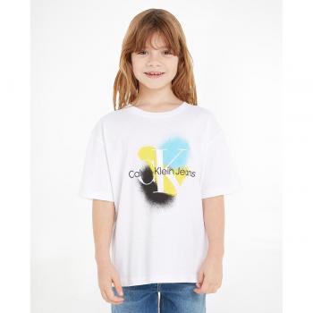 Camiseta de niña blanca de manga corta Calvin Klein