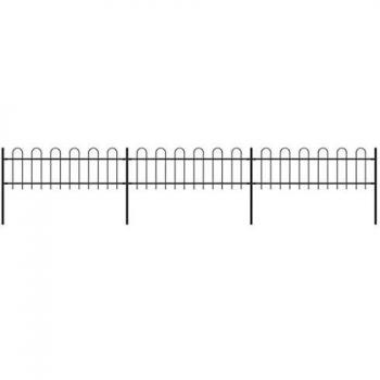 vidaXL Garden Fence with Hoop Top Steel 5.1x0.6 m Black