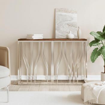 Mesa consola de acero inoxidable y madera maciza reciclada - Plateado