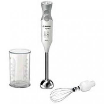 Bosch ErgoMixx MSM66130 - Batidora de mano, 600 W, regulador de velocidad y función Turbo, cúpula con cuatro cuchillas, con vaso de mezclas y varilla batidora, color blanco y gris