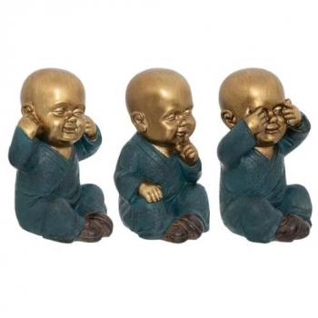 Set de 3 Estatuillas de Buda en Resina Dorada - Dimensiones: H. 21 cm - Paz y Tranquilidad Tibetana
