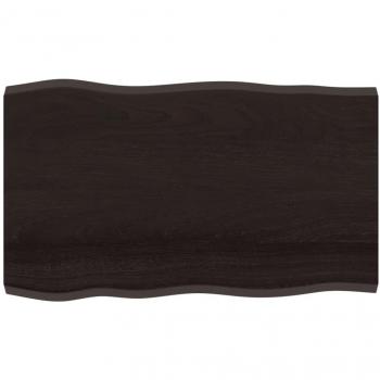 Tablero de mesa de roble tratada con borde natural gris, dimensiones 100x60x4cm, color marrón oscuro sin tratar