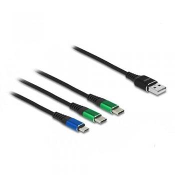 Cable USB 3 en 1 de 30 cm, USB-A a micro USB y 2x USB-C, multicolor