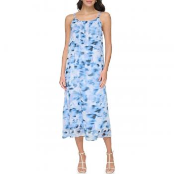 DKNY - Vestido midi de mujer con cuello redondo y tirantes