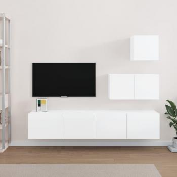 vidaXL Set de muebles para TV 4 piezas madera contrachapada blanca brillo 60/80x30x30 cm, Mueble de salón, Mesa de TV