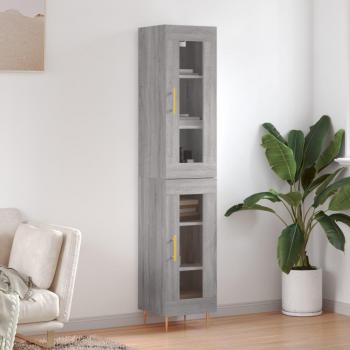 Aparador de madera contrachapada gris Sonoma 34,5x34x180 cm con 1 puerta de cristal, Mueble de Almacenaje para salón, Buffet y Armario Auxiliar