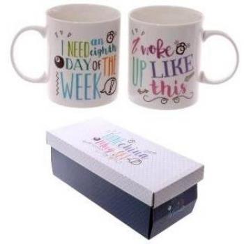 New Bone China Mug - Slogans Set of 2