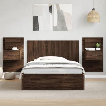 Cabecero cama con mesitas de madera de ingeniería en color marrón roble, 120 cm, marca vidaXL