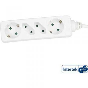 Multipresa 4 Puertos - 2x Schuko + 2x Euro - Blanca - Cable de 1,5m