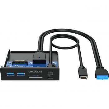 Hub USB 3.0 de 6 Puertos con Lector de Tarjetas Interno 3,5'' y Panel Frontal Tipo-C