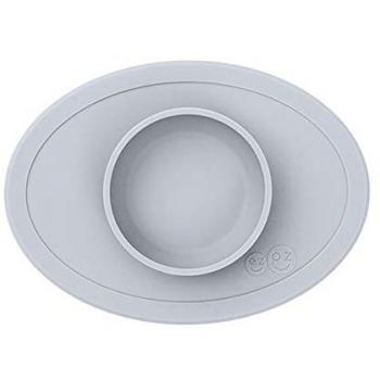 ezpz Tiny Bowl 4 Meses +. Bowl 100% De Silicona Con Mantel Individual Incorporado Para Primeros Alimentos, Facilita El Baby Led Weaning. Se Adapta A Todas Las Bandejas De Trona, Gris Claro