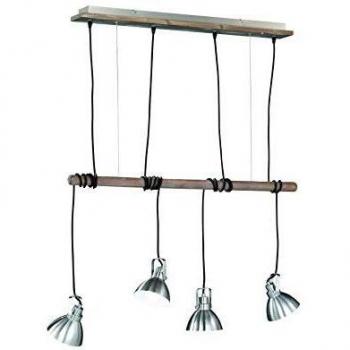Lámpara Colgante de Metal Níquel Mate con Elementos de Madera, 4xE14