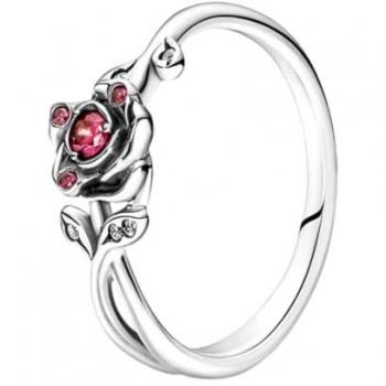 Anillo en Plata de Ley Rosa de La Bella y La Bestia de Disney con Circonitas Cúbicas, Talla 60