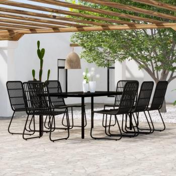 9-Piece Black Garden Dining Set with Cushions