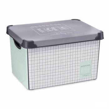 Kipit Caja de Almacenaje con Tapa Home Cuadriculado 22 L Gris Plástico 29 x 23,5 x 39 cm (12 Unidades)