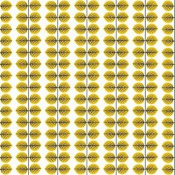 Stig Lindberg 1753 – Papel pintado hojas Ranken formal geométrico en naranja de amarillo y negro sobre blanco