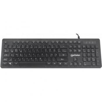 Teclado Gaming Manhattan Ultraflaco USB Alámbrico con Retroiluminación LED Multicolor y 12 Teclas Multimedia (Reacondicionado A)