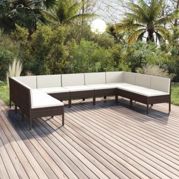 9-Piece Brown Poly Rattan Garden Lounge Set with Cushions