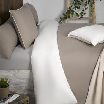 Funda Nórdica 100% Algodón Bicolor Juego de 4 Piezas con Fundas de Almohada y Cojines (Cama 90/105-155 x 220 cm, Topo/Beige