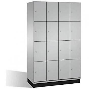 Armario de compartimentos bajo llave Cambio C+P, 4 secciones, aluminio blanco, puertas de acero