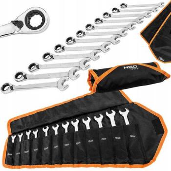 Juego de Llaves Combinadas con Trinquete y Interruptor, 12 Piezas, 8 - 19 mm, Estuche Blando