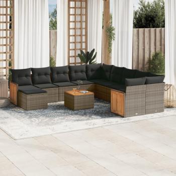 12-Piece Grey Poly Rattan Garden Sofa Set with Cushions