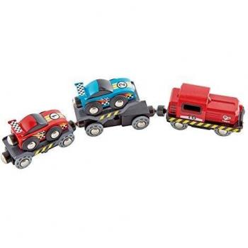Hape E3735 Race Car Transporter Railway Tren de trasporte Coches de Carreras, Multicolor