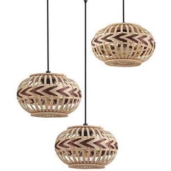 Lámpara Colgante Circular Vintage Dondarrion LED 3xE27 de Mimbre Natural y Color Marrón estilo Hygge y Boho