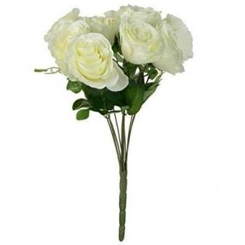 1x Rose de la flor artificial para el hogar y la boda sin jarrón y cesta, 1Bunch de Flor, Blanco