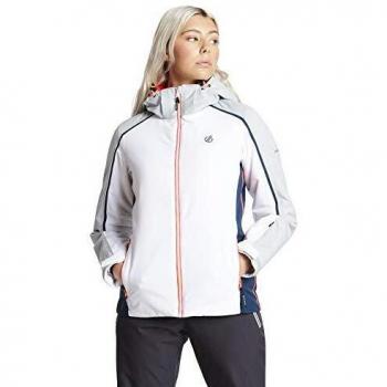 Dare 2b Comity Chaqueta de esquí y Snowboard Impermeable y Transpirable con Capucha Plegable y Falda de Nieve Fija aislantes, Mujer, Blanco/Gris Argent, 42