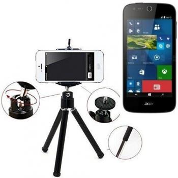 Smartphone trípode / soporte móvil / trípode como para ACER Liquid M330. Trípode de aluminio / trípode con soporte para el teléfono móvil, universal para todos los teléfonos inteligentes y las cámaras comunes. De color negro. Aferrarse trípode a