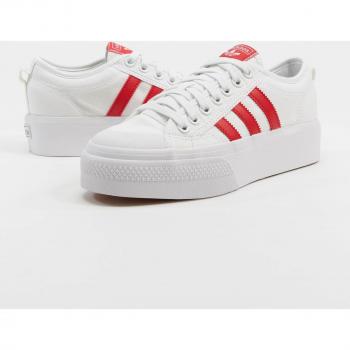 Adidas Originals NIZZA Women's Platform Low Sneakers - White/Scarlet/Black, Size 6 2/3 US